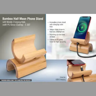 Bamboo Half Moon Phone Stand