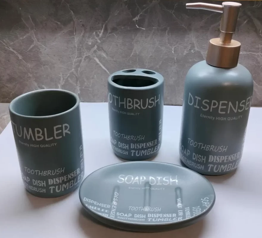 4-Pc Ceramic Bathroom Accessory Set