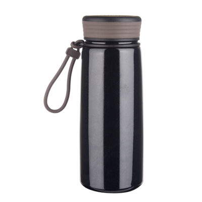 Black Handy Stainless Steel Vacuum Flask with Loop Holder 450ml