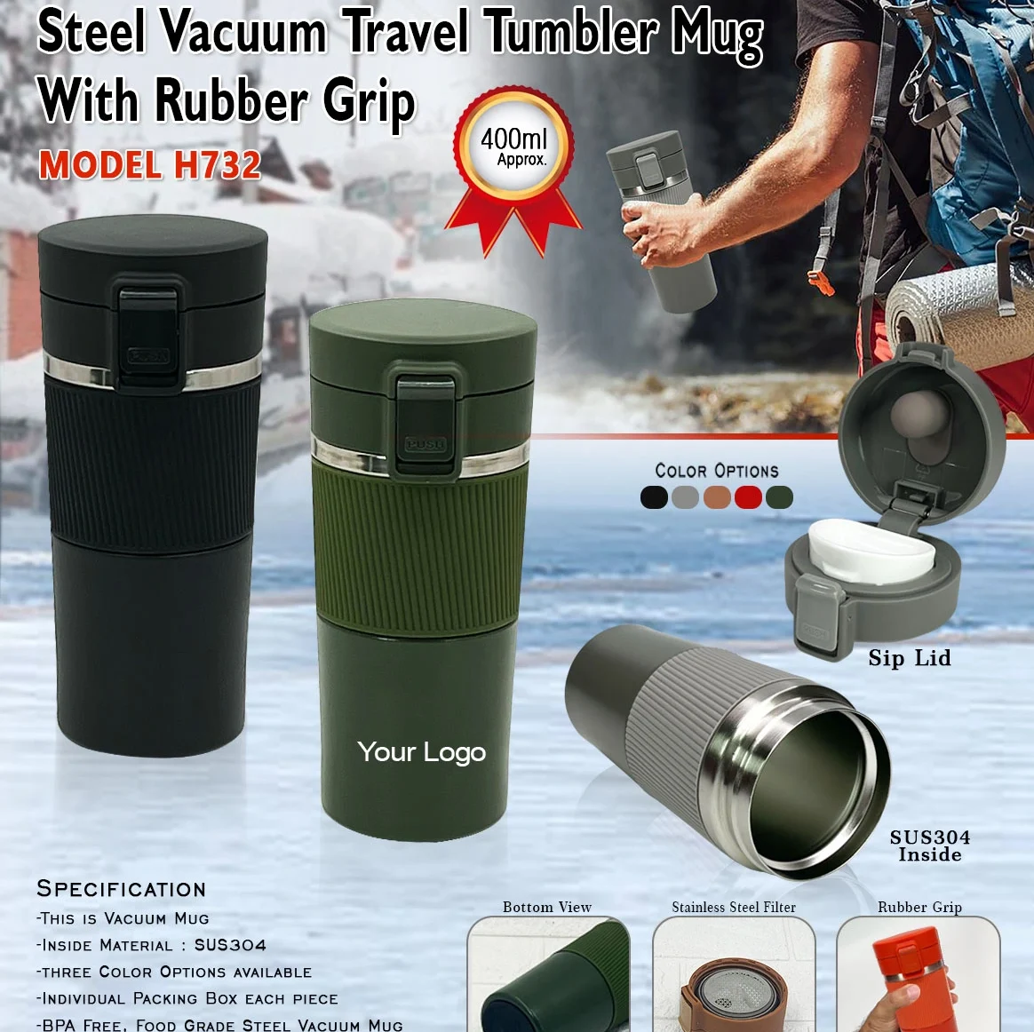 H732 400mljpg Steel Vacuum Tumbler Mug