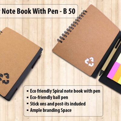 Eco notebook with pen and sticky pads