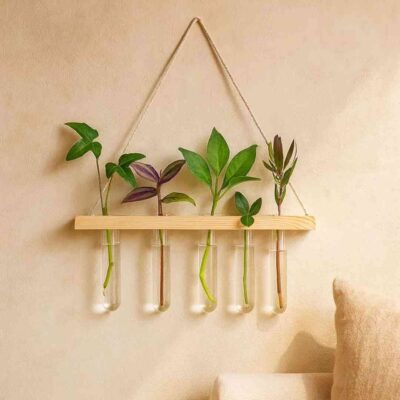 1-Tier Hanging Test Tube Planter: Wooden Frame Hydroponic Station